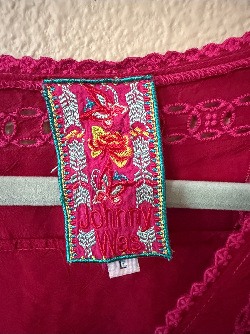 Johnny Was Boho Embroidered V-Neck Women's Top - Pink - Picture 2 of 2